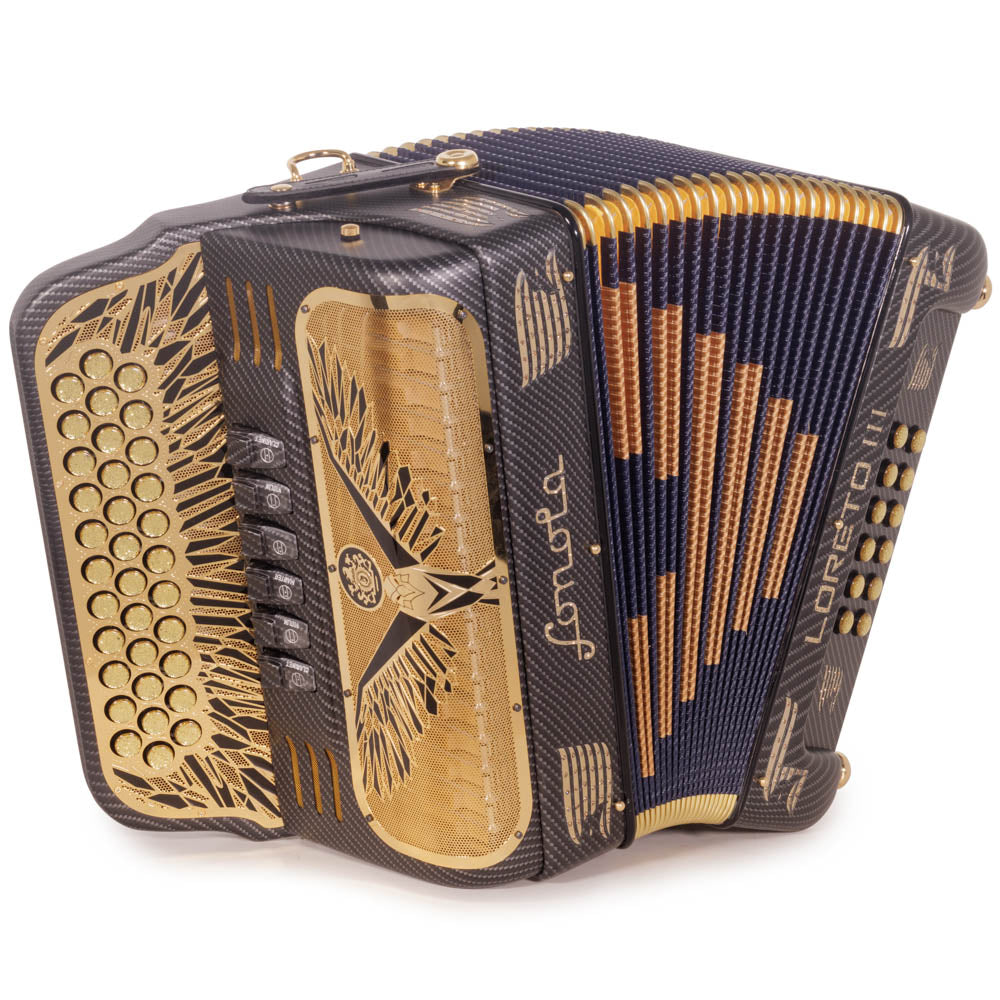 Sonola Loreto III Accordion 6 Switch FBE/GCF Black with Gold-accordion-Sonola-Hermes Music