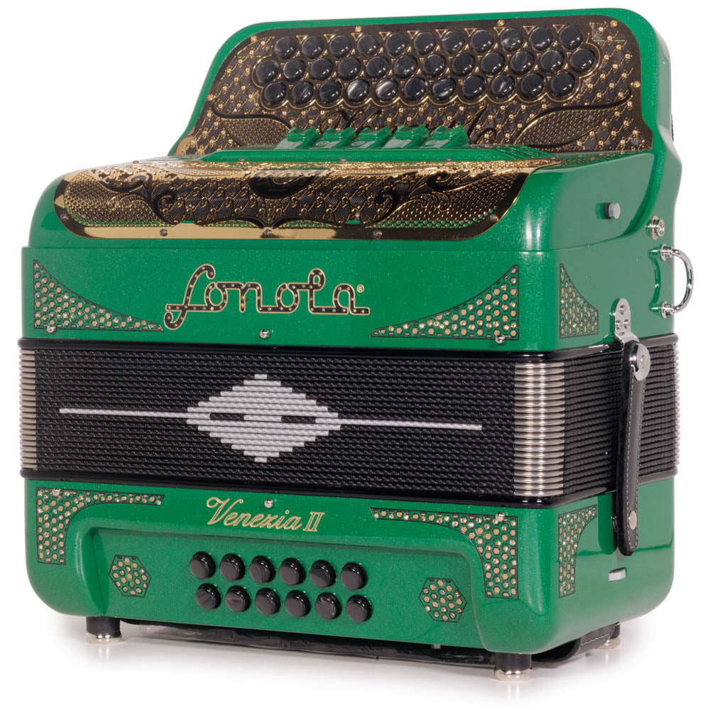 Sonola Venezia II Accordion 5 Switch GCF Green Glitter with Gold-accordion-Sonola-Hermes Music