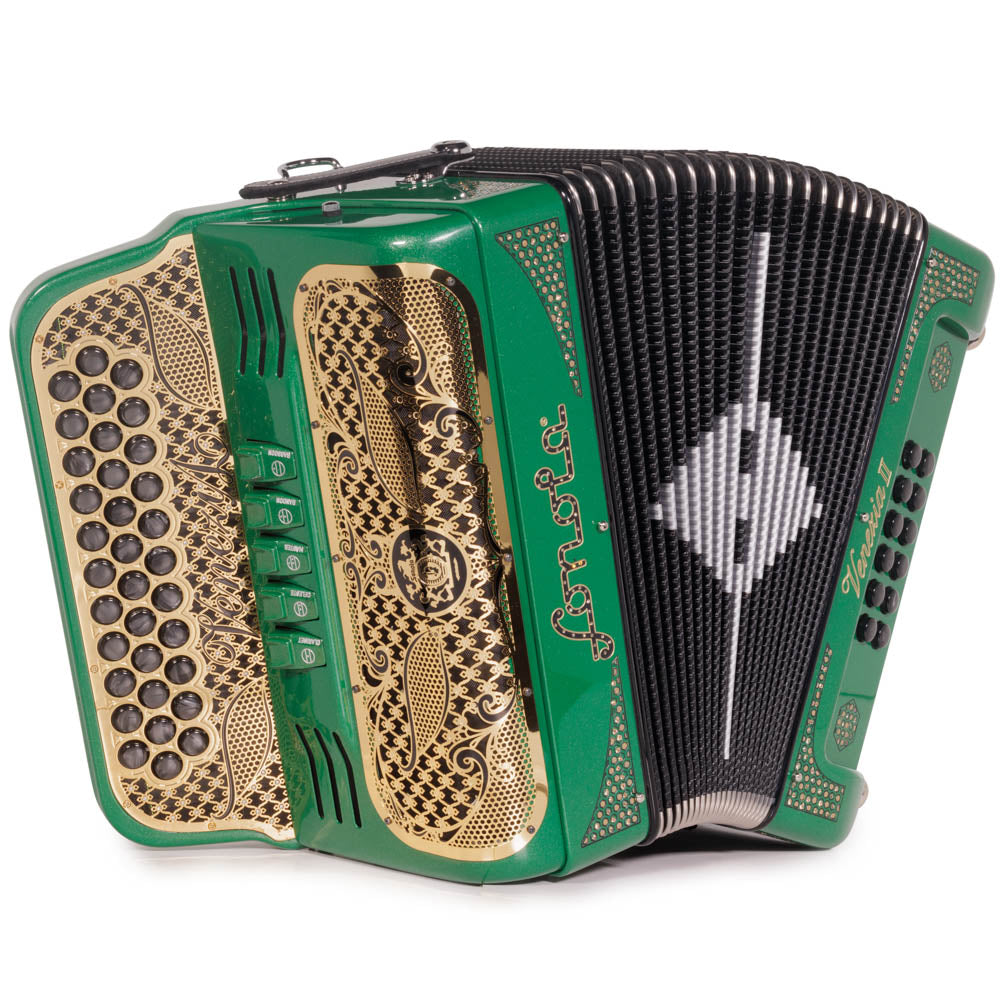 Sonola Venezia II Accordion 5 Switch GCF Green Glitter with Gold-accordion-Sonola-Hermes Music