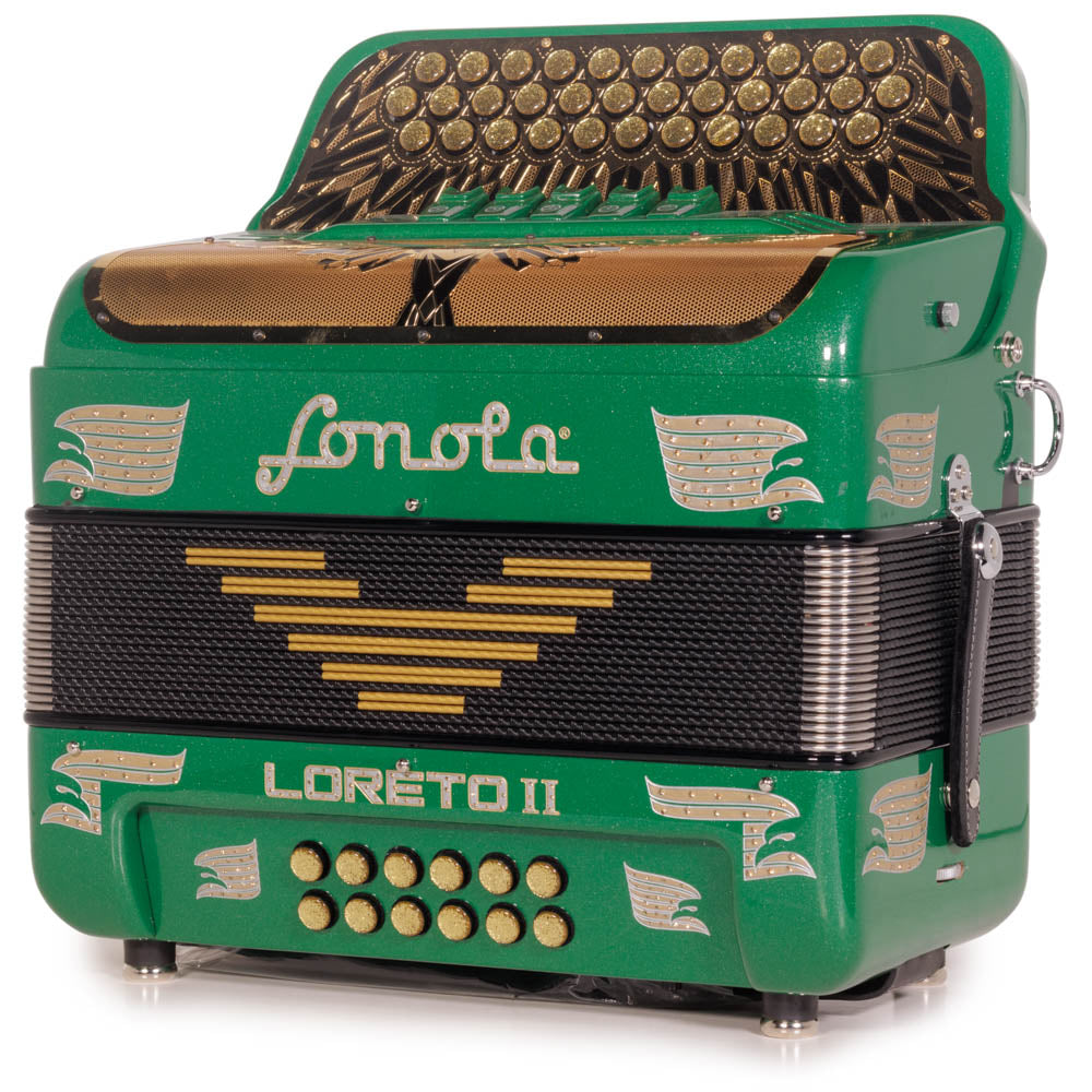 Sonola Loreto II Accordion 5 Switch FBE Green Glitter with Gold-accordion-Sonola-Hermes Music
