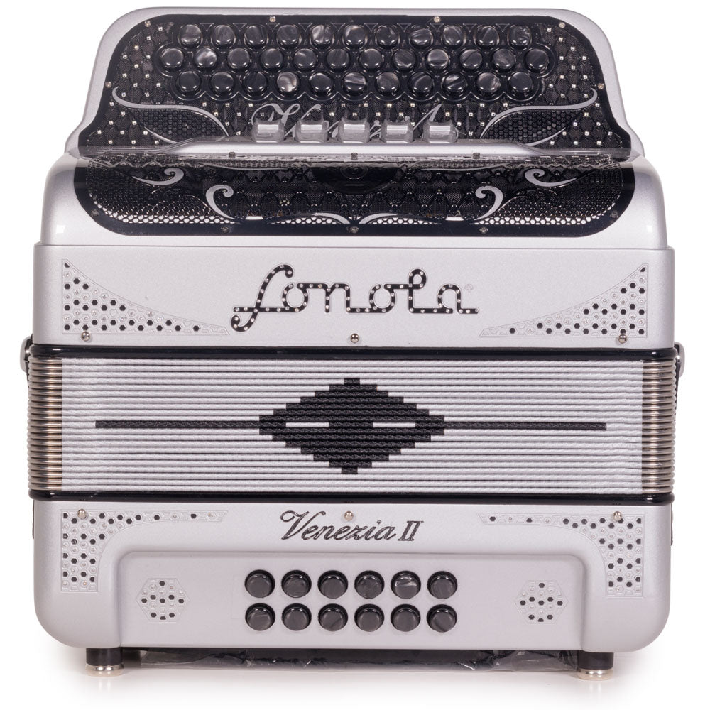 Sonola Venezia II Accordion 5 Switch FBE Silver Glitter with Black-accordion-Sonola-Hermes Music