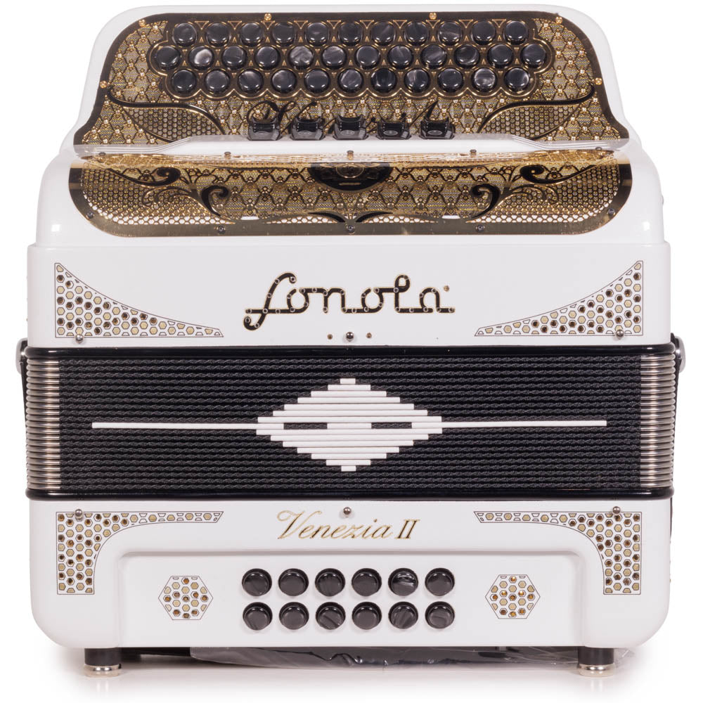 Sonola Venezia II Accordion 5 Switch FBE White Glitter with Gold-accordion-Sonola-Hermes Music