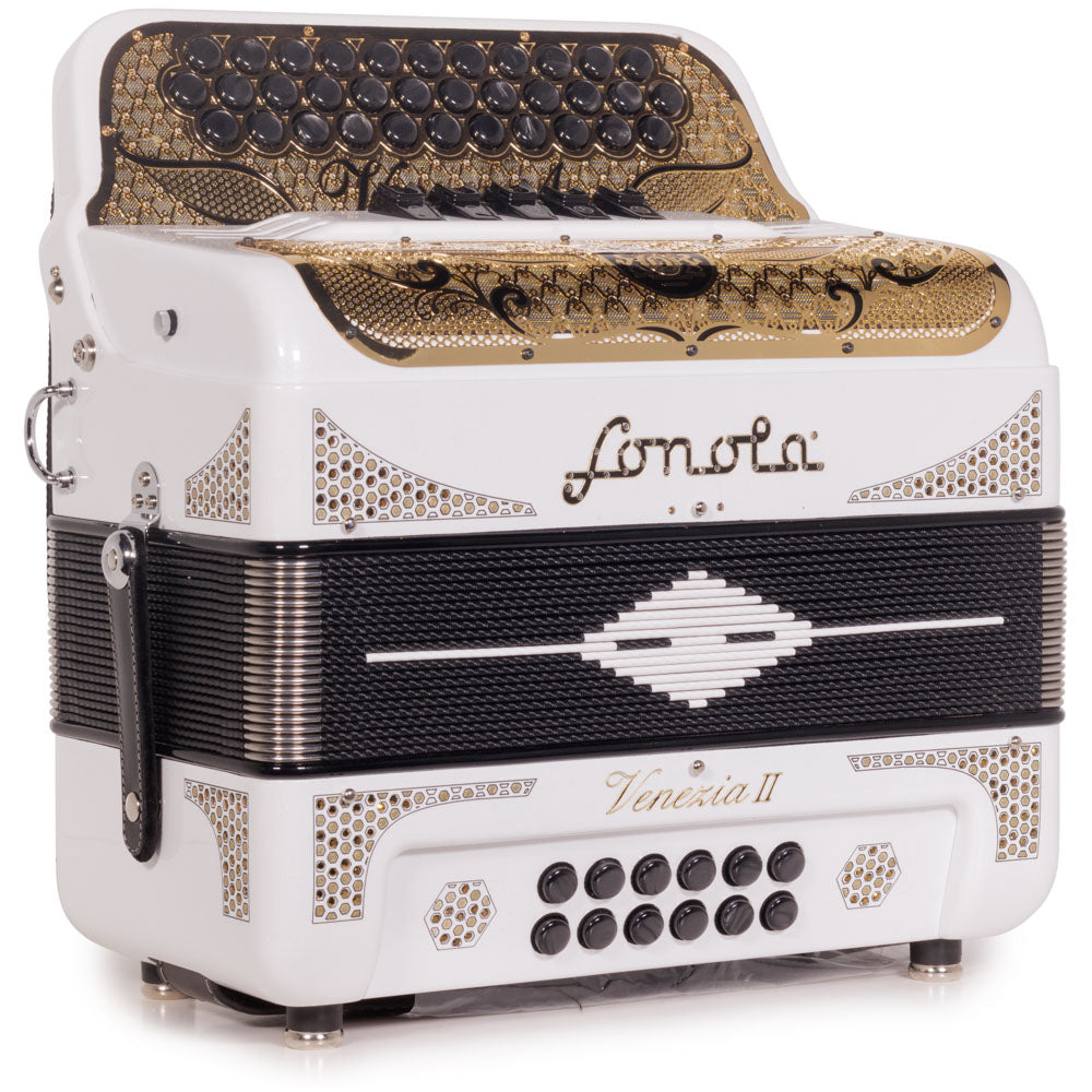 Sonola Venezia II Accordion 5 Switch FBE White Glitter with Gold-accordion-Sonola-Hermes Music