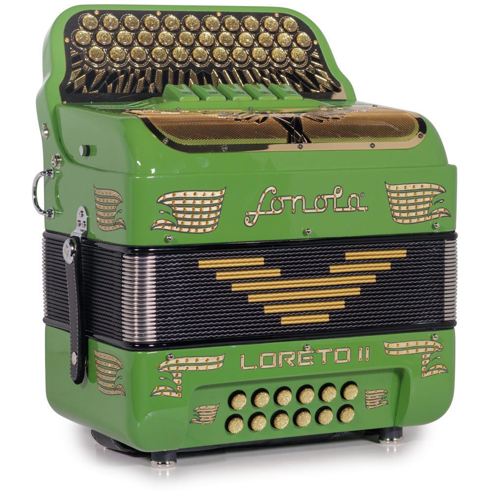 Sonola Loreto II Ultra Compacto Acordeón 5 Registros FBE Aguacate Verde con Dorado