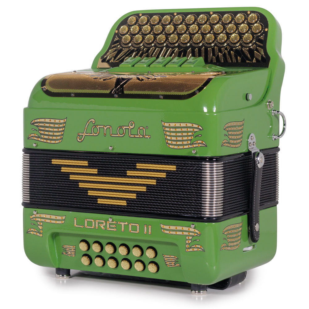 Sonola Loreto II Ultra Compacto Acordeón 5 Registros FBE Aguacate Verde con Dorado