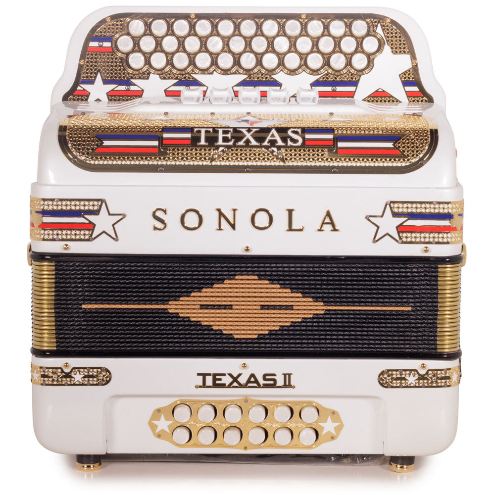 Sonola Accordion Special Edition Texas 5 Switch FBE White with Gold-Accordions & Concertinas-Sonola-Hermes Music