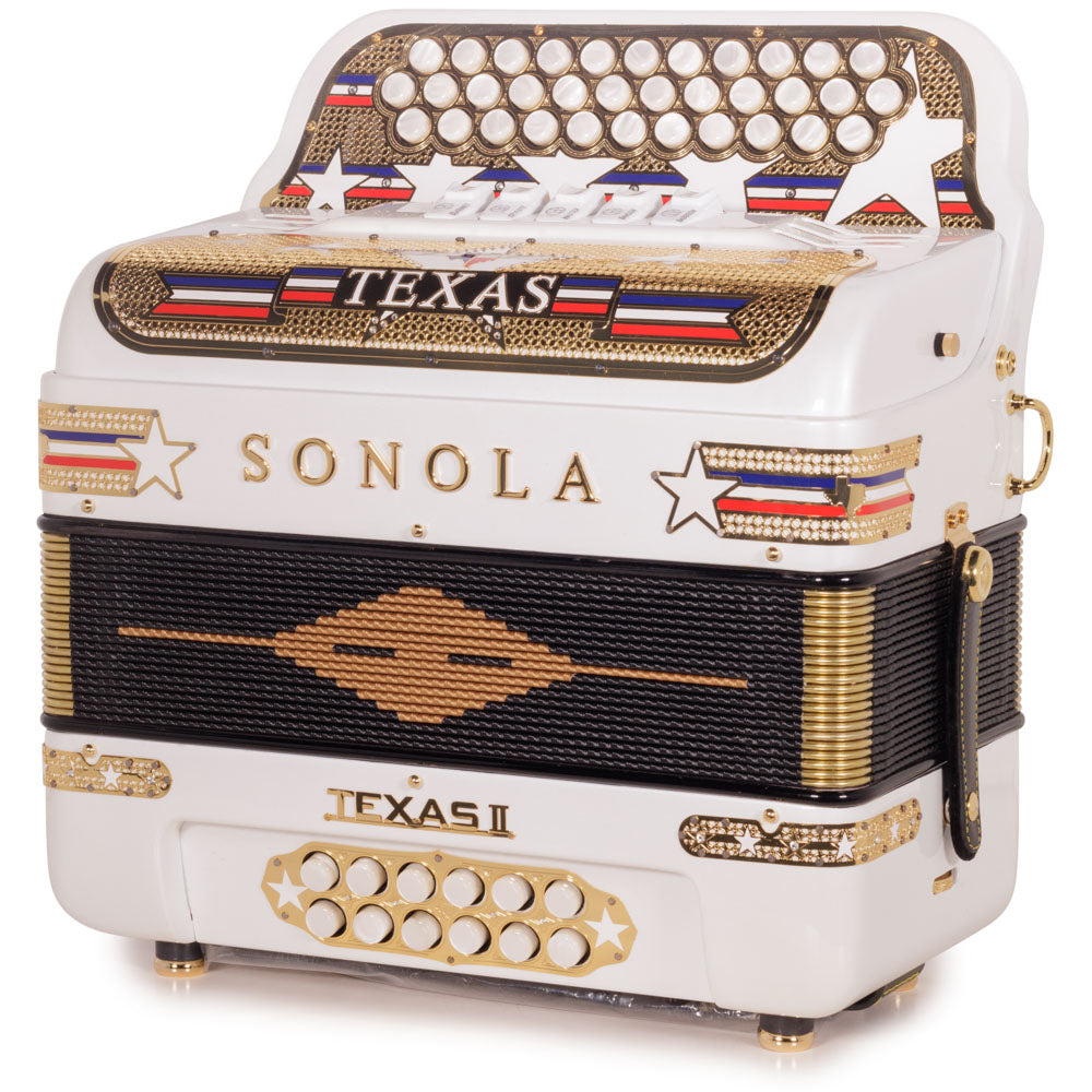 Sonola Accordion Special Edition Texas 5 Switch FBE White with Gold-Accordions & Concertinas-Sonola-Hermes Music