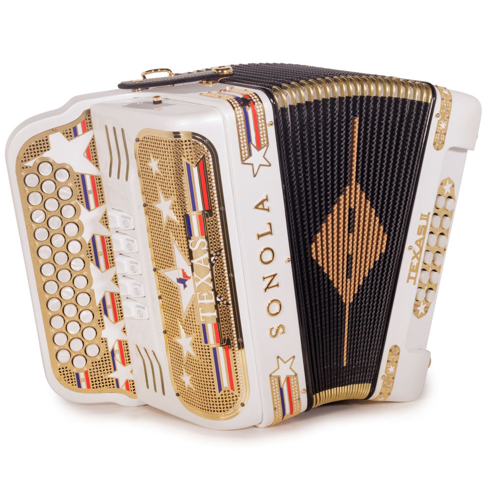 Sonola Accordion Special Edition Texas 5 Switch FBE White with Gold-Accordions & Concertinas-Sonola-Hermes Music