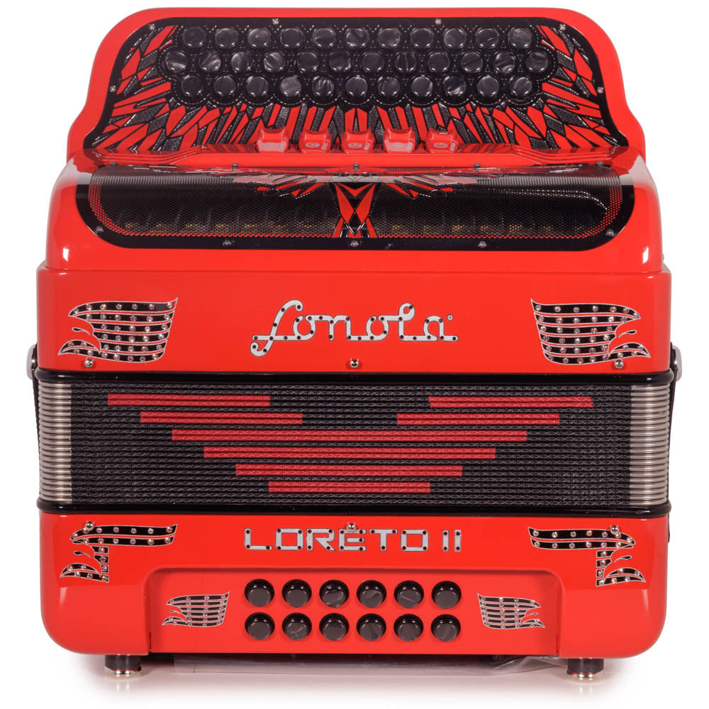Sonola Loreto II Accordion 5 Switch FBE Red with Silver and Black-accordion-Sonola-Hermes Music
