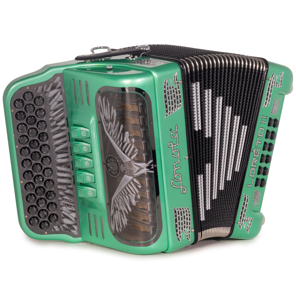Sonola Loreto II Compact II Accordion 5 Switch FBE Light Green with Silver Designs-accordion-Sonola-Hermes Music