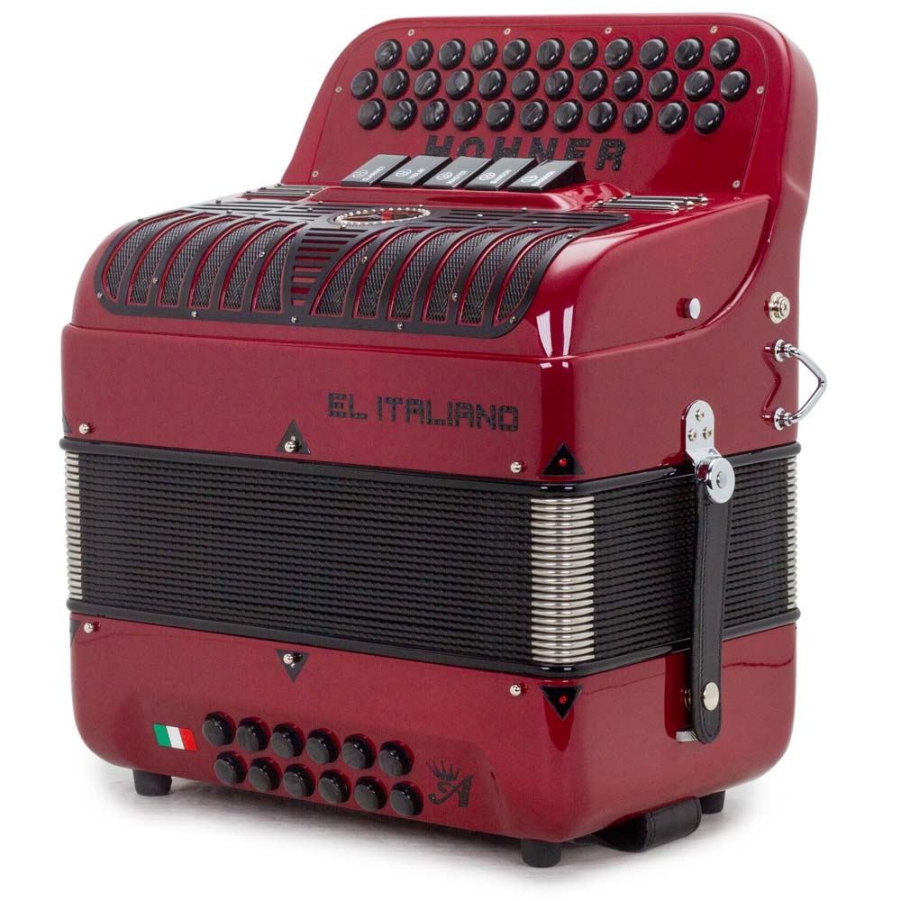 Anacleto El Italiano III Accordion FBE 5 Switches Red with Black-accordion-Anacleto- Hermes Music