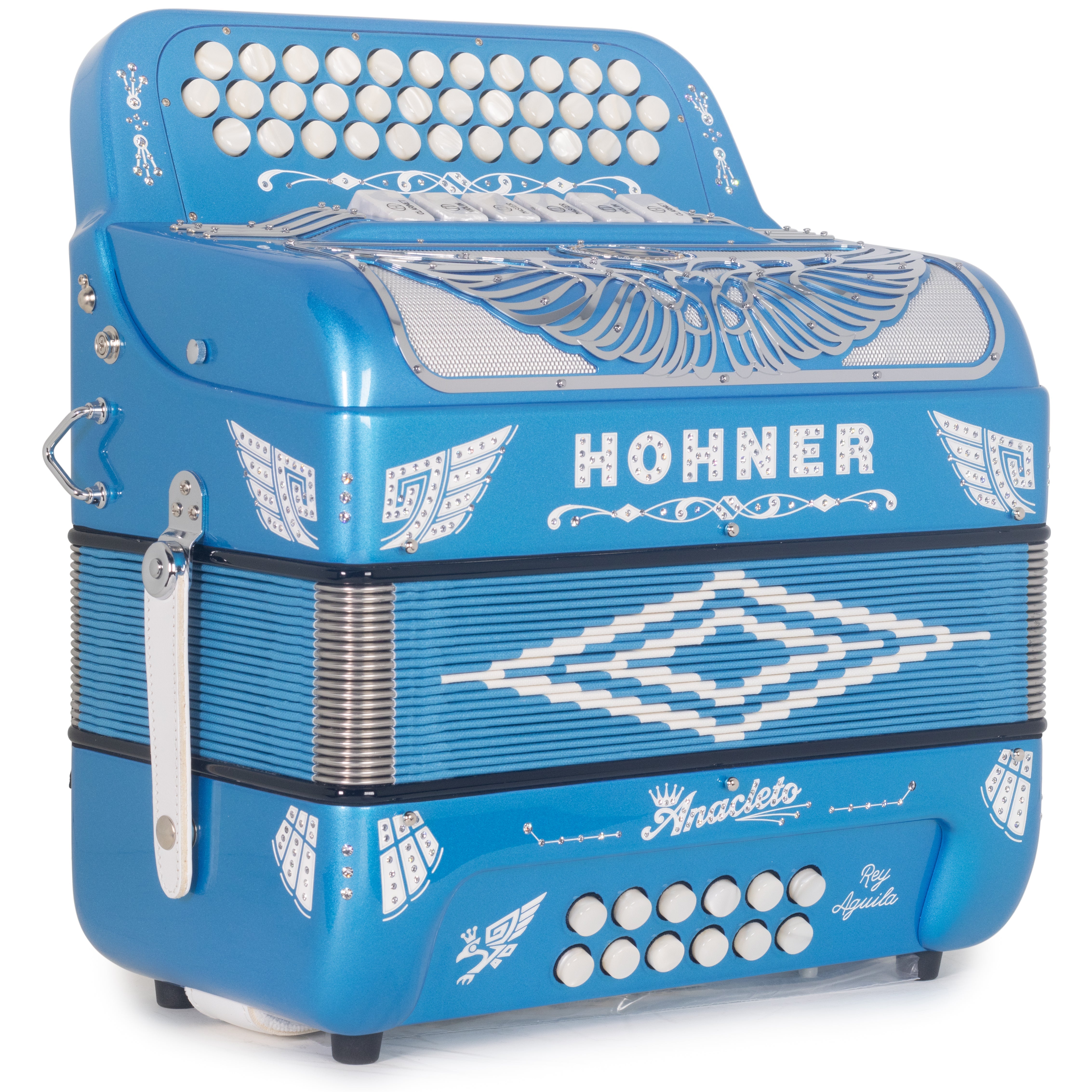 Anacleto Rey Aguila Accordion 6 Switches FBE/GCF Metallic Blue-Accordions & Concertinas-Anacleto- Hermes Music