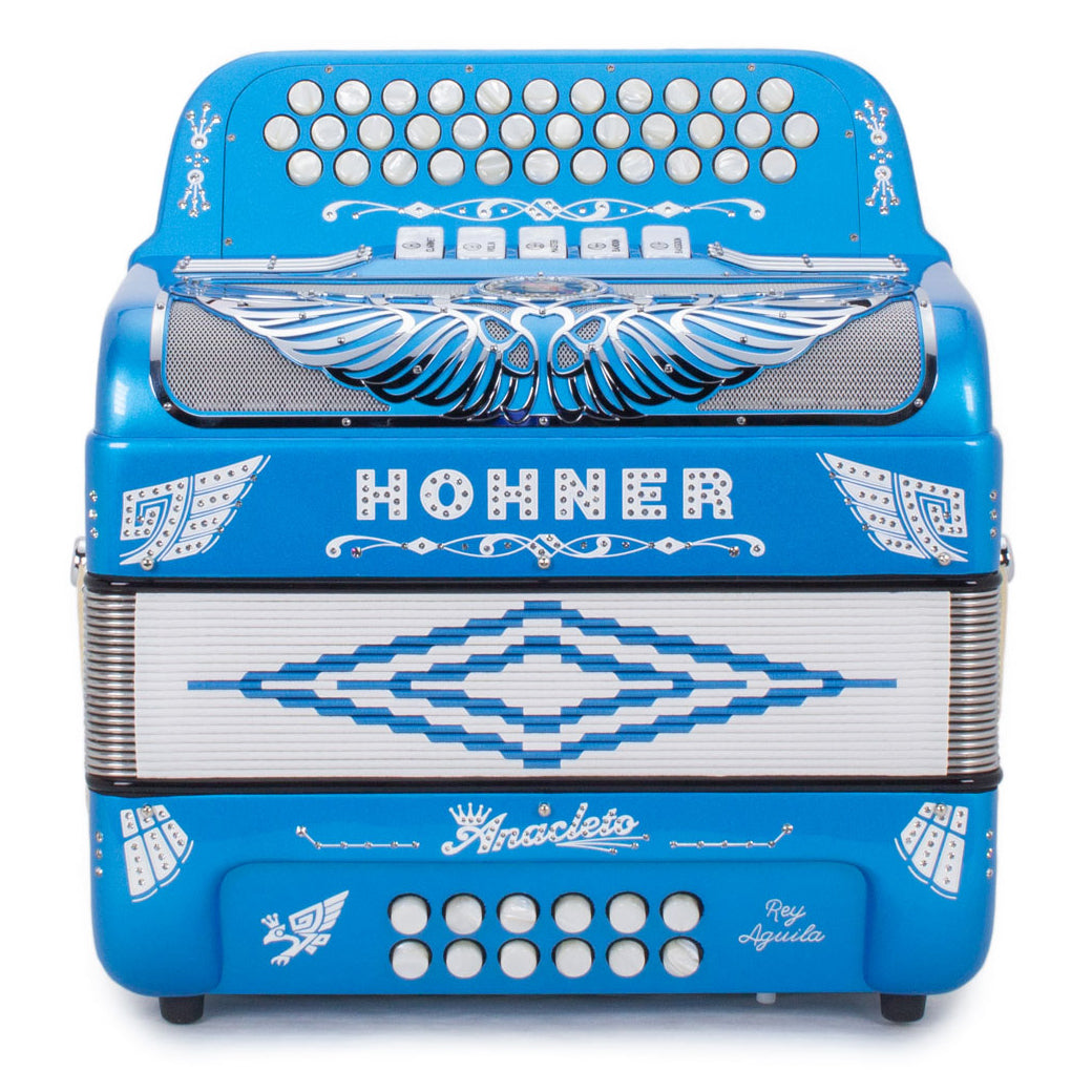 Anacleto Rey Aguila Compact Accordion FBE 5 Switch Metallic Blue-accordion-Anacleto- Hermes Music