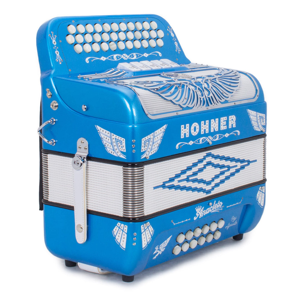 Anacleto Rey Aguila Compact Accordion FBE 5 Switch Metallic Blue-accordion-Anacleto- Hermes Music