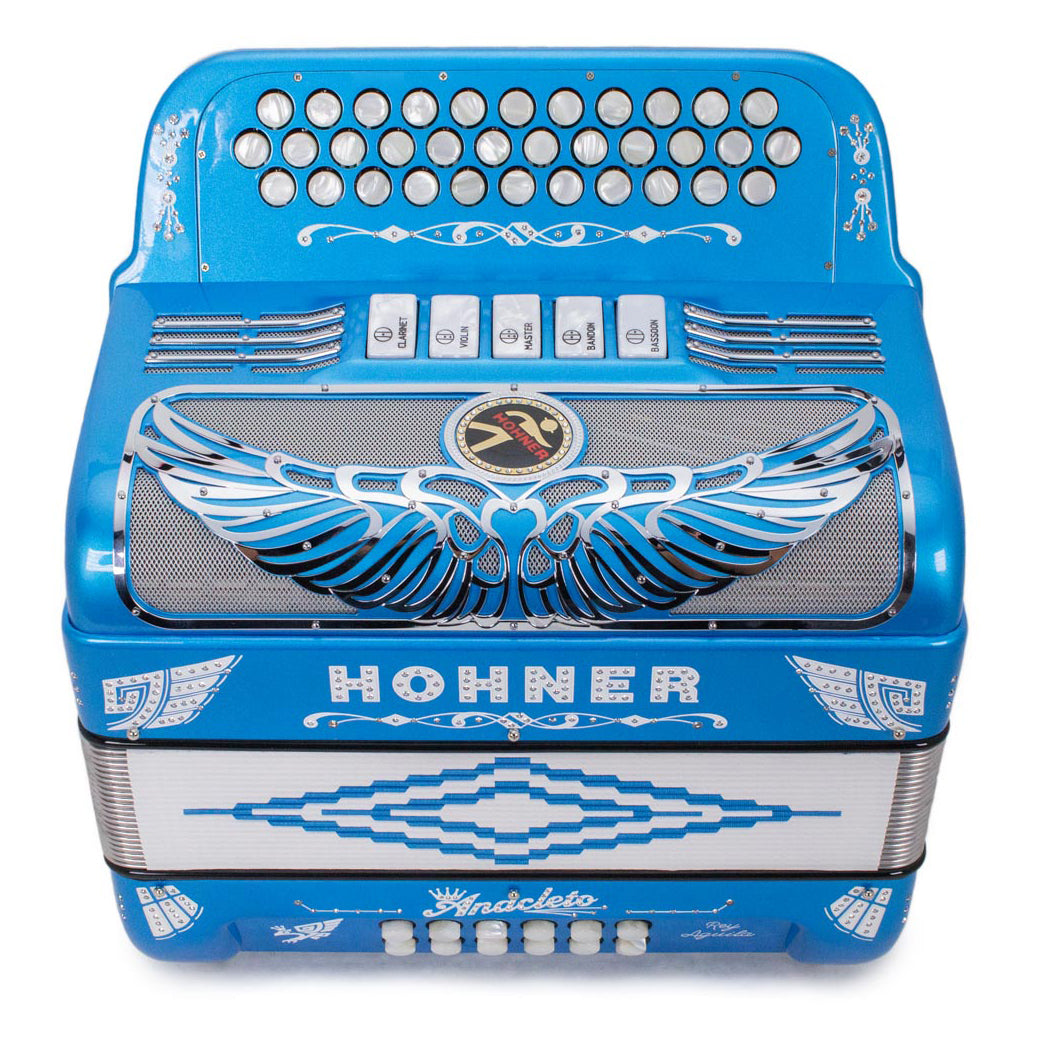 Anacleto Rey Aguila Compact Accordion FBE 5 Switch Metallic Blue-accordion-Anacleto- Hermes Music