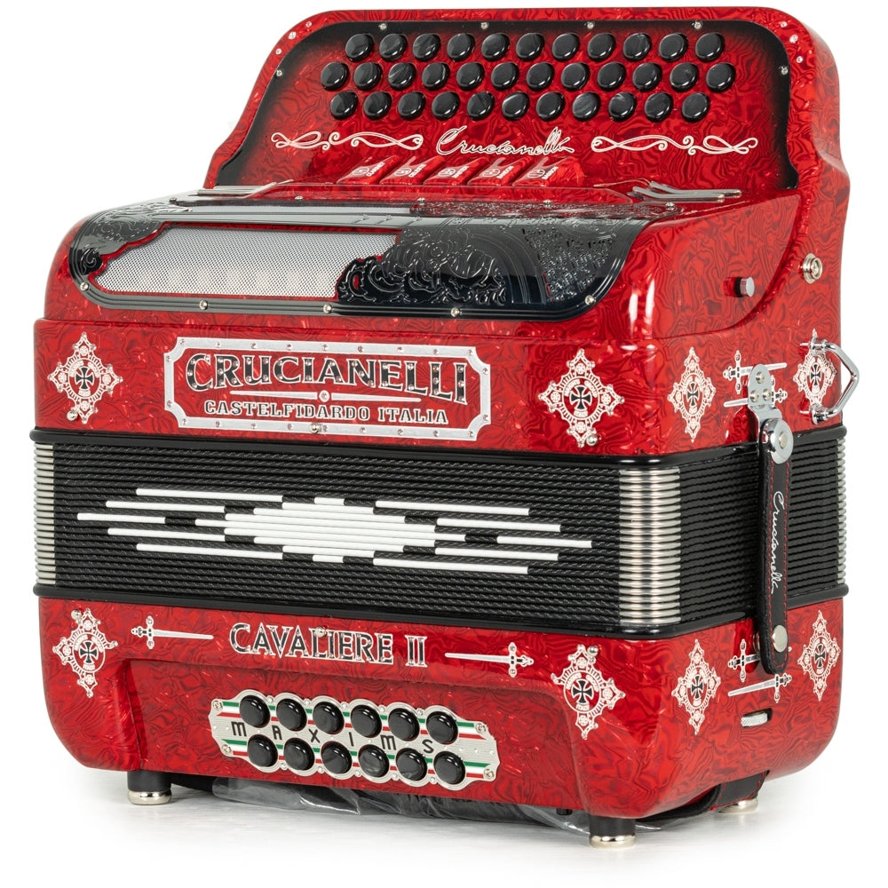 Crucianelli Cavaliere II Acordeón 5 Registros Mi Ondas Rojas y Plata