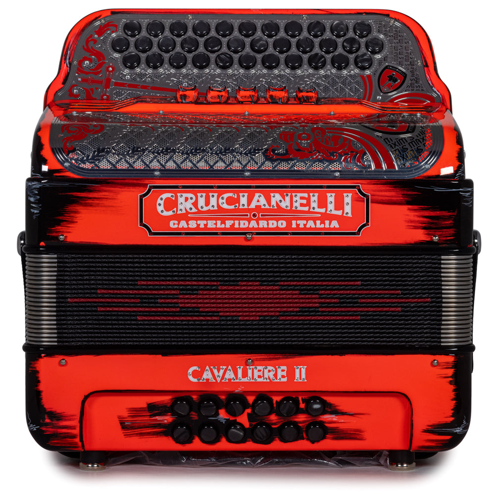 Acordeón Crucianelli Cavaliere II 5 Registros Fa en Rojo de Caricaturas con Negro