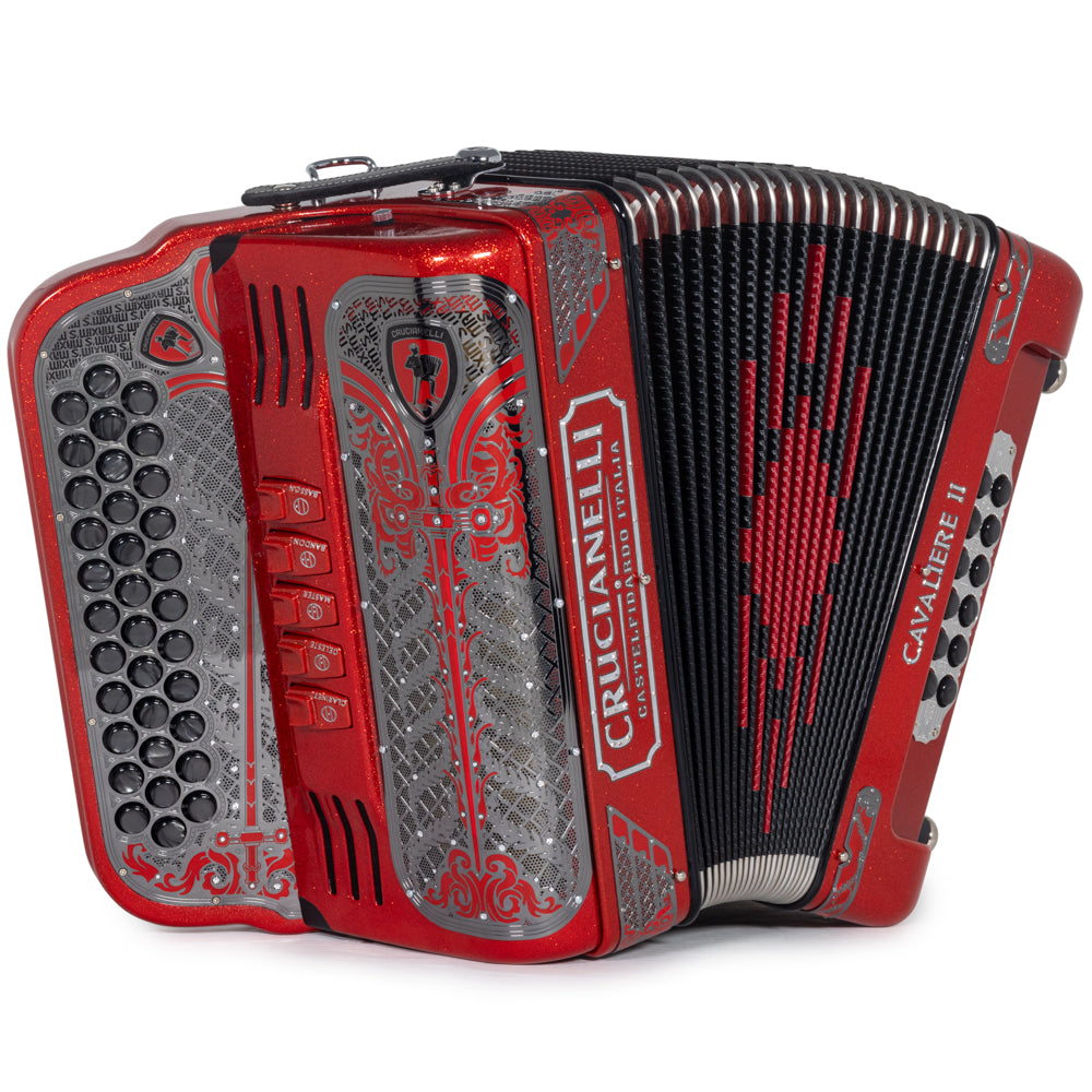 Crucianelli Cavaliere II Acordeón 5 Registros Mi en Brillo Rojo con Plata