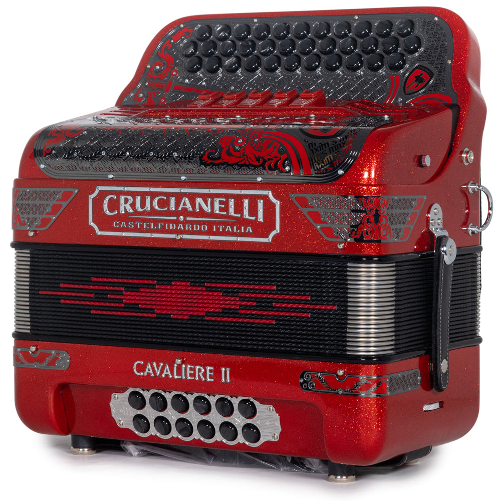 Crucianelli Cavaliere II Acordeón 5 Registros Mi en Brillo Rojo con Plata
