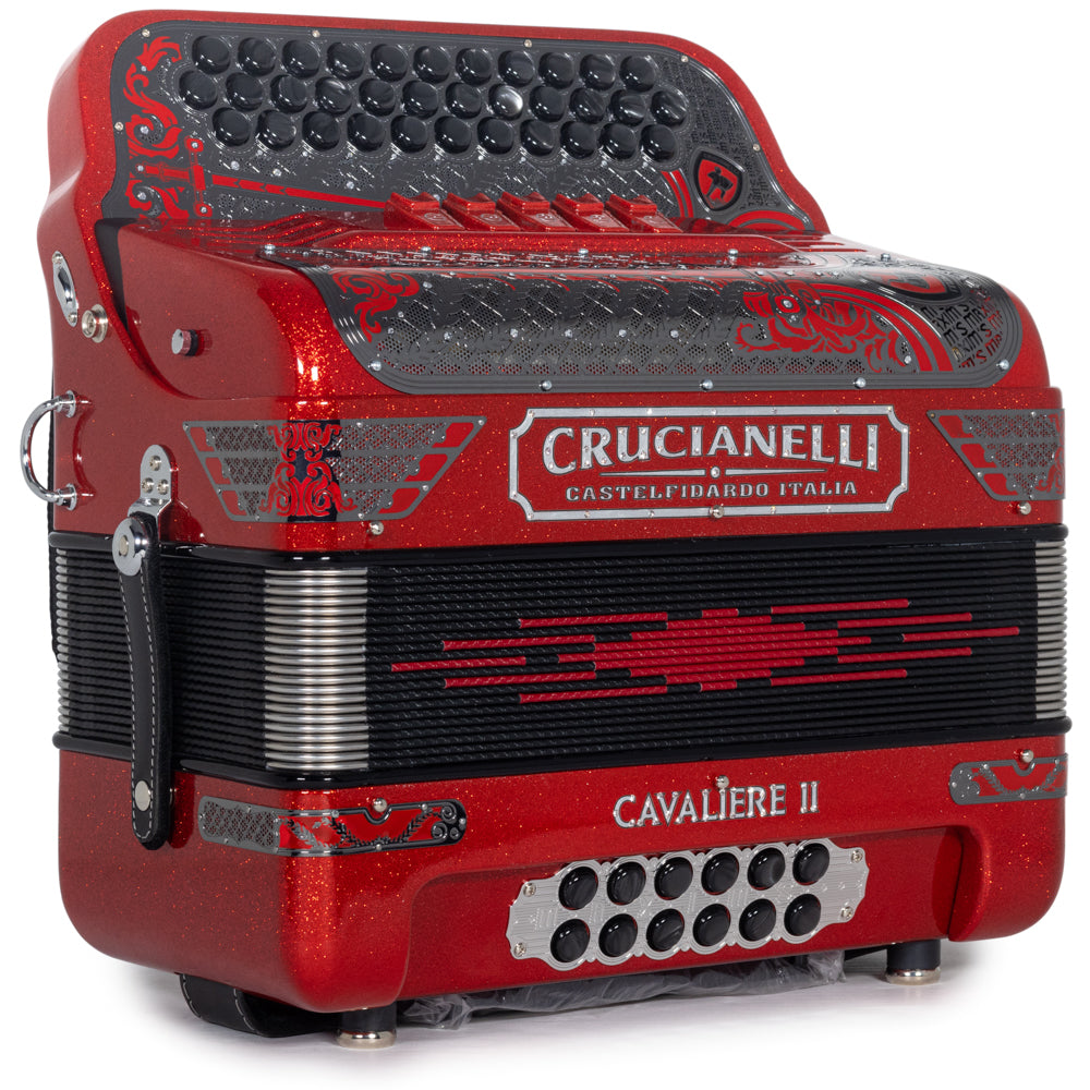 Crucianelli Cavaliere II Acordeón 5 Registros Mi en Brillo Rojo con Plata