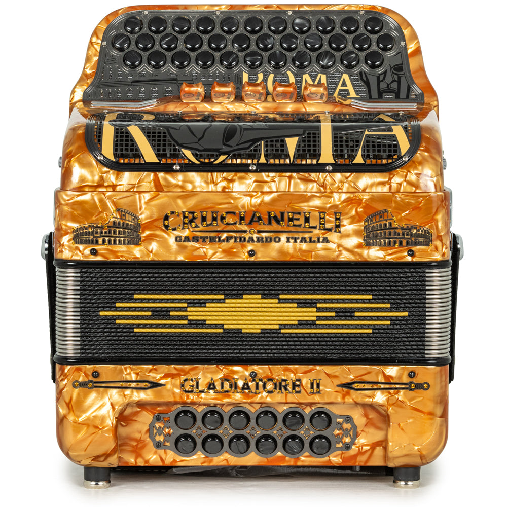 Acordeón Crucianelli Gladiator II 5 Registros Mi Celuloid Naranja y Negro