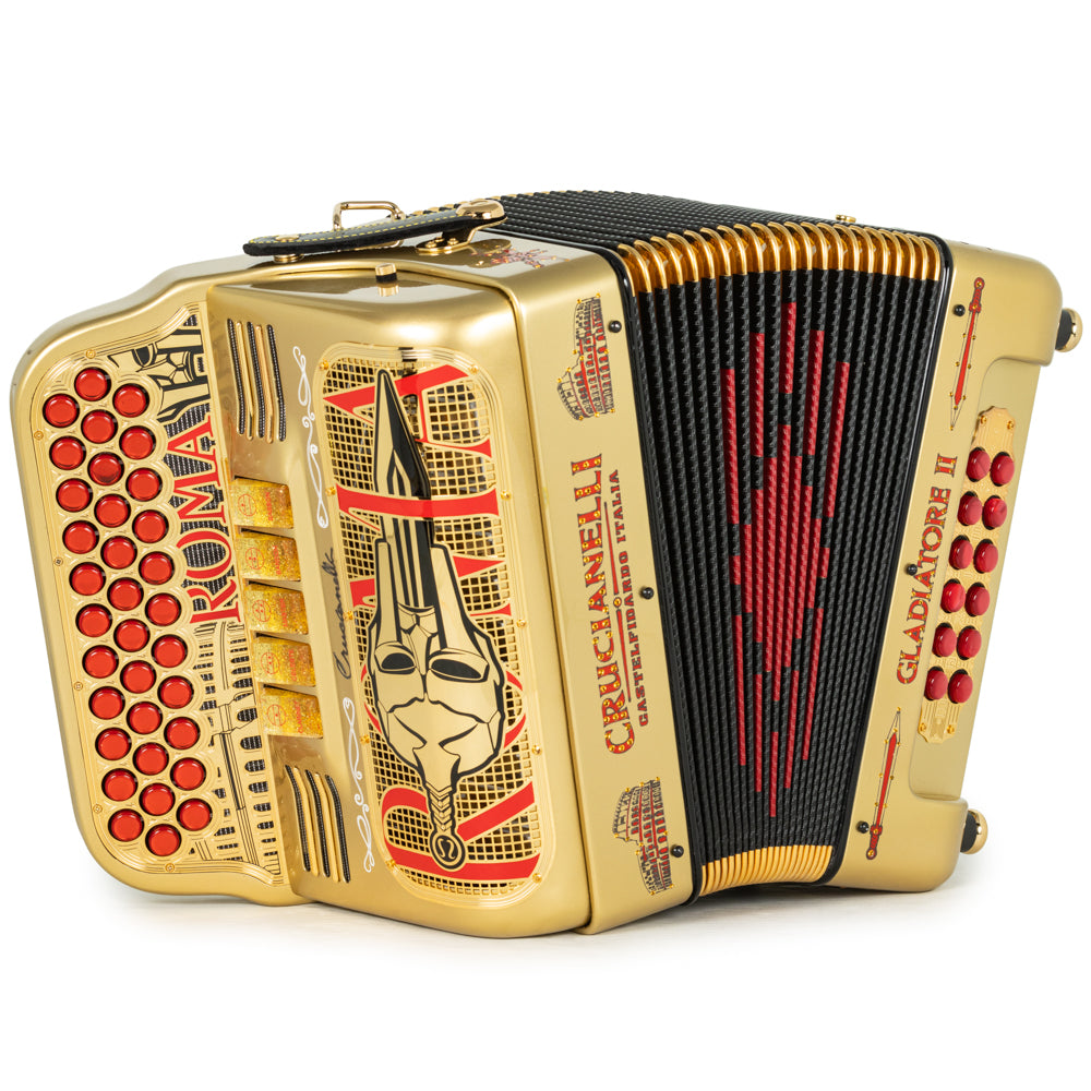 Crucianelli Gladiator II Acordeón 5 Registros Fa Accordion Oro y Rojo