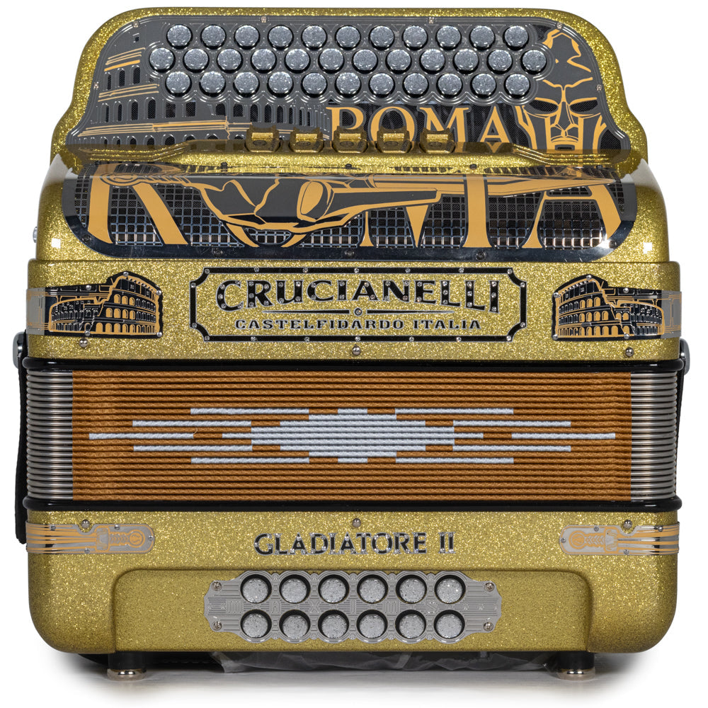 Crucianelli Gladiator II Acordeón 5 Registros Mi en Brillo Dorado con Negro