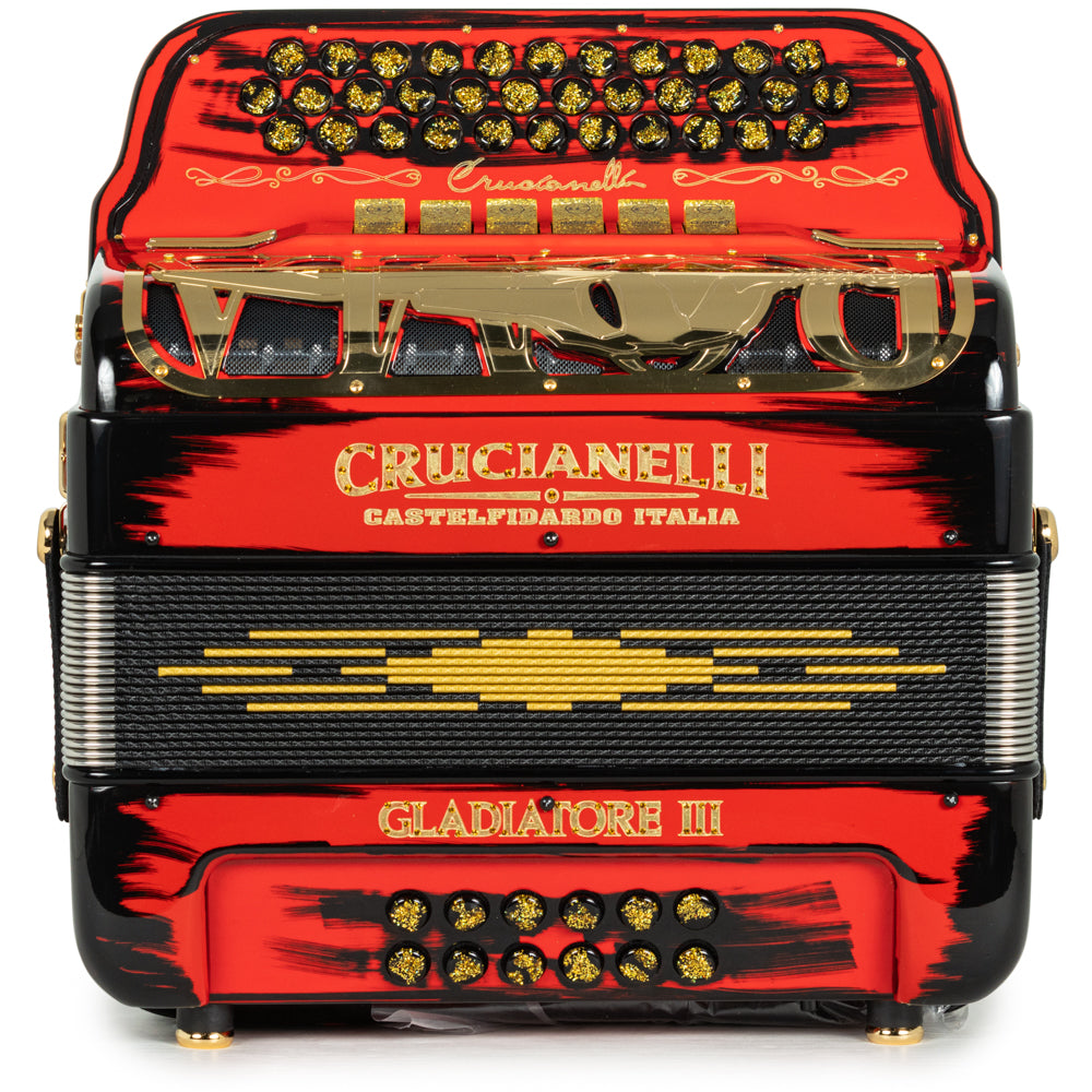 Crucianelli Gladiator III Acordeón 6 Registros Fa-Mi Rojo con Negro y Dorado
