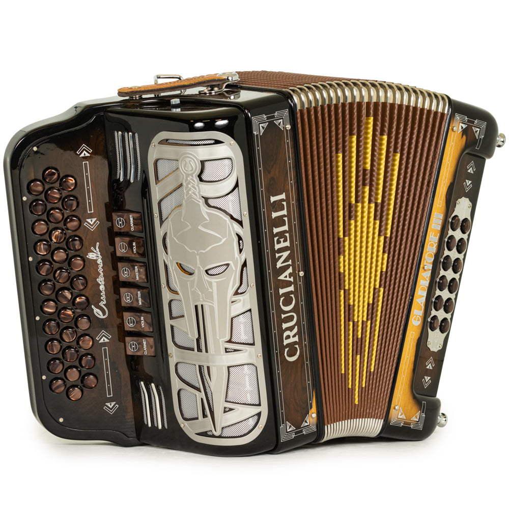 Crucianelli Gladiator III Acordeón 6 Registros Fa-Mi Madera Oscura Pulida y Plata