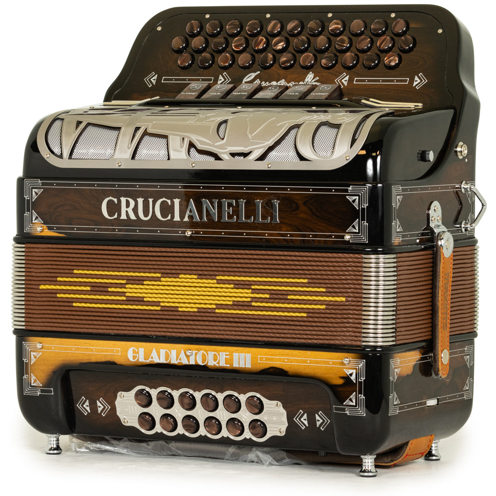 Crucianelli Gladiator III Acordeón 6 Registros Fa-Mi Madera Oscura Pulida y Plata