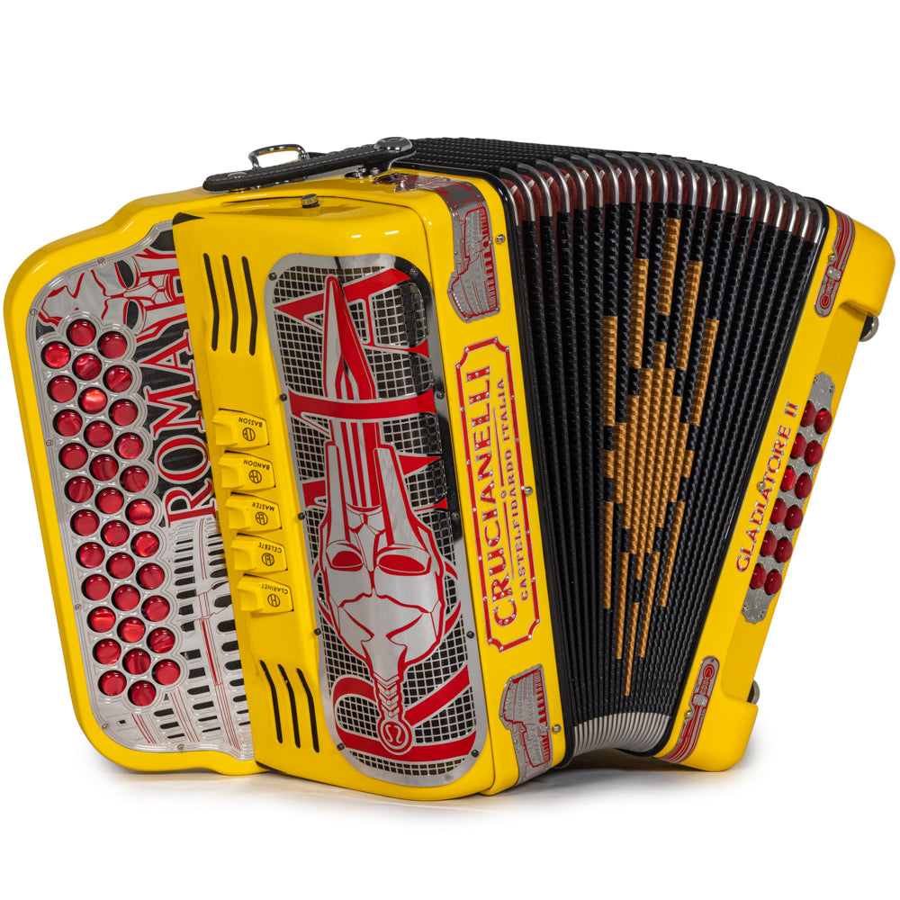 Acordeón Crucianelli Gladiator II 5 Registros Fa en Amarillo con Rojo