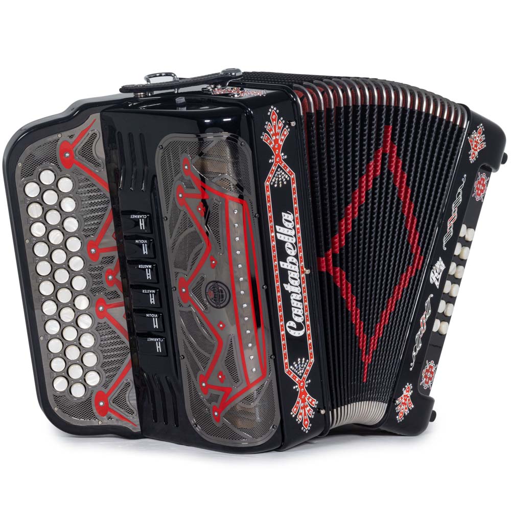 Cantabella Rey II Acordeón 6 Registros Fa-Mi en Negro con Rojo