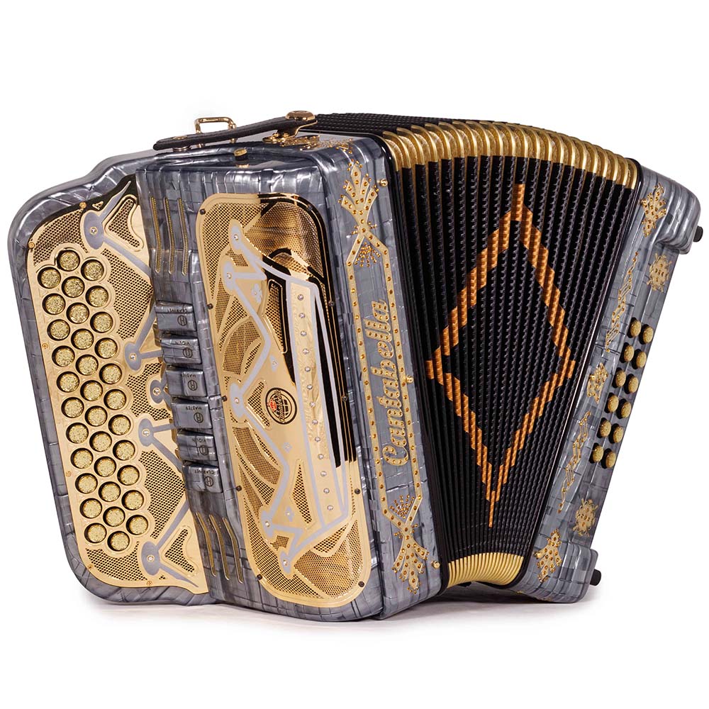 Cantabella Rey II Acordeón 6 Registros MI-SOL Celuloide Metal Gris con Dorado