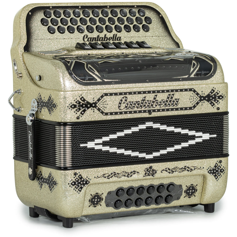 Cantabella Rey II Acordeón 6 Registros Fa-Mi Arena Dorada y Negro