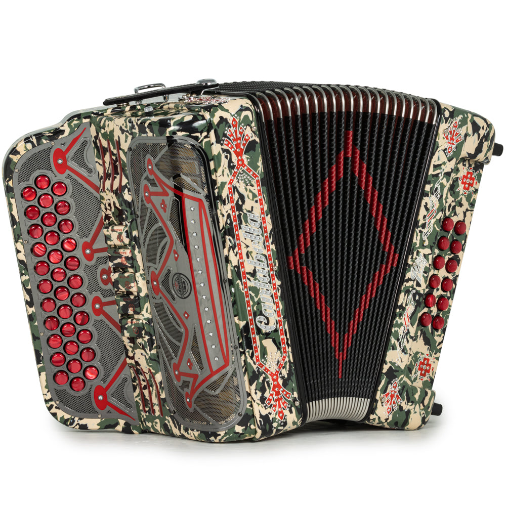 Cantabella Rey II Acordeón 5 Registros Fa Camuflaje con Accesorios Rojo