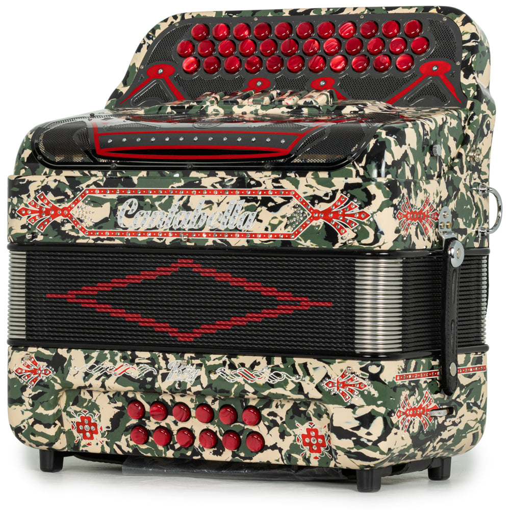Cantabella Rey II Acordeón 5 Registros Fa Camuflaje con Accesorios Rojo