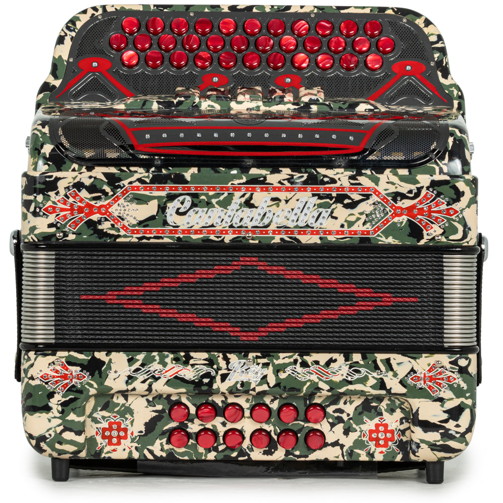 Cantabella Rey II Acordeón 5 Registros Fa Camuflaje con Accesorios Rojo