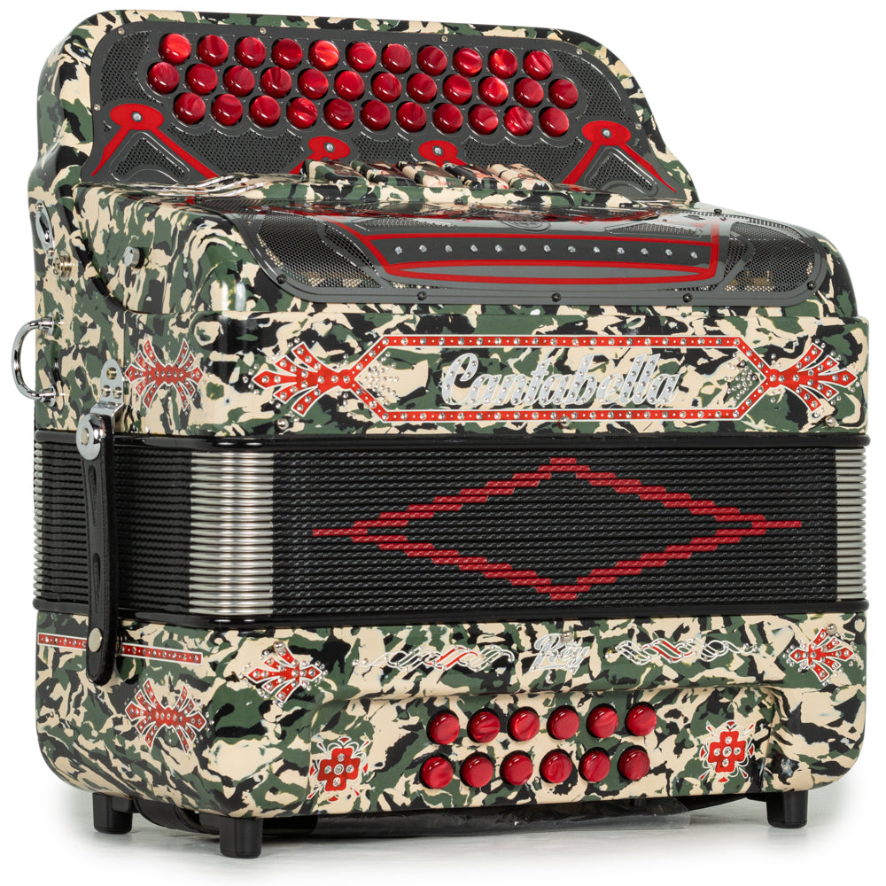 Cantabella Rey II Acordeón 5 Registros Fa Camuflaje con Accesorios Rojo