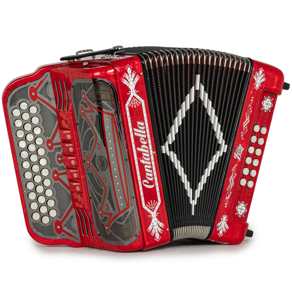 Cantabella Rey II Acordeón 5 Registros Mi Rojo con Accesorios Blanco