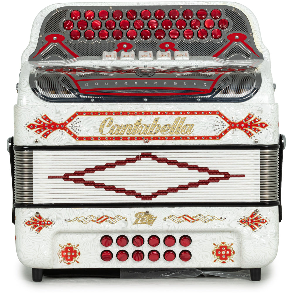 Cantabella Rey II Acordeón 5 Registros FA Blanco con Accesorios Rojo