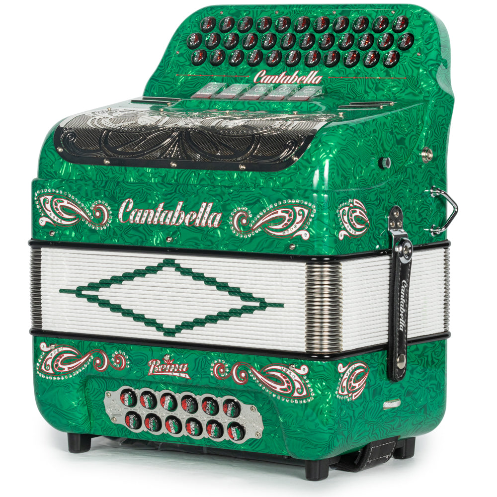 Cantabella Reina Acordeón 5 Registros Fa Ondas Verde Diapasón Pintado