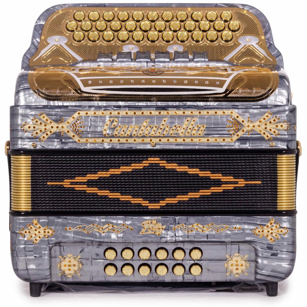 Cantabella Rey II Acordeón 6 Registros MI-SOL Celuloide Metal Gris con Dorado