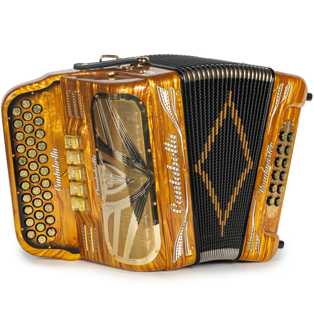 Cantabella Roadmaster Acordeón 5 Registros Fa Ondas Dorados y Negro Diapasón Pintado