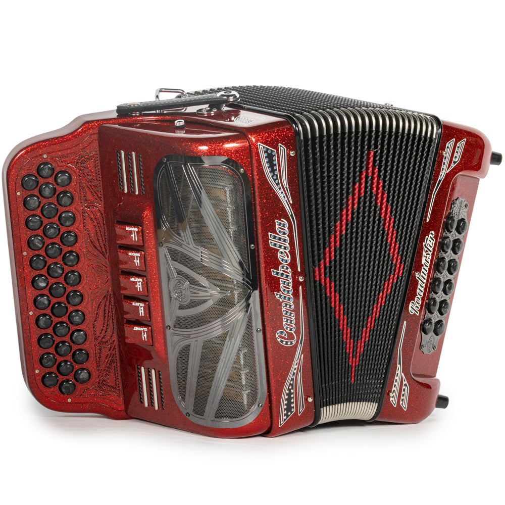 Cantabella Roadmaster Acordeón 5 Registros Mi Brillo Rojo con Negro y Diapasón Pintado