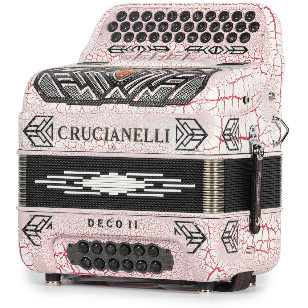 Crucianelli Deco II Acordeón 5 Registros Mi Accordion Blanco Craquelado y Rosa