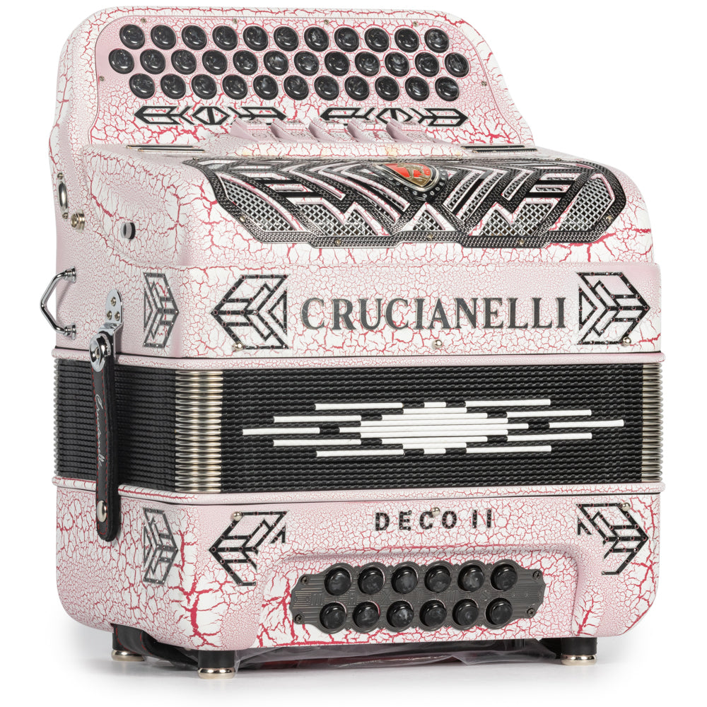 Crucianelli Deco II Acordeón 5 Registros Mi Accordion Blanco Craquelado y Rosa