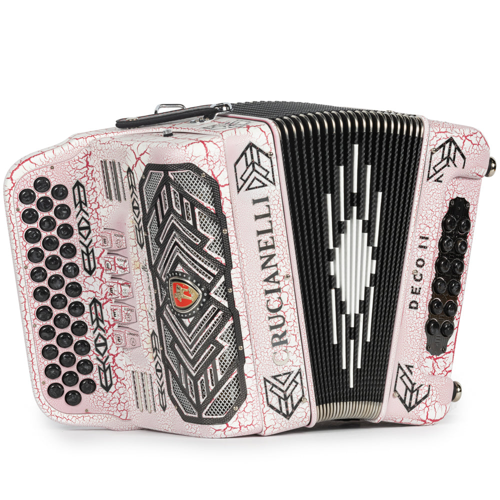 Crucianelli Deco II Acordeón 5 Registros Mi Accordion Blanco Craquelado y Rosa