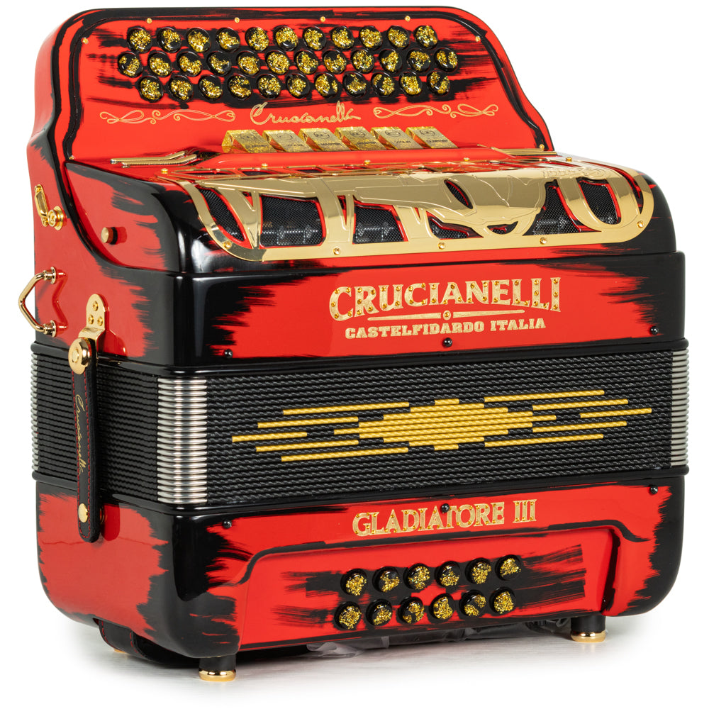 Crucianelli Gladiator III Acordeón 6 Registros Fa-Mi Rojo con Negro y Dorado
