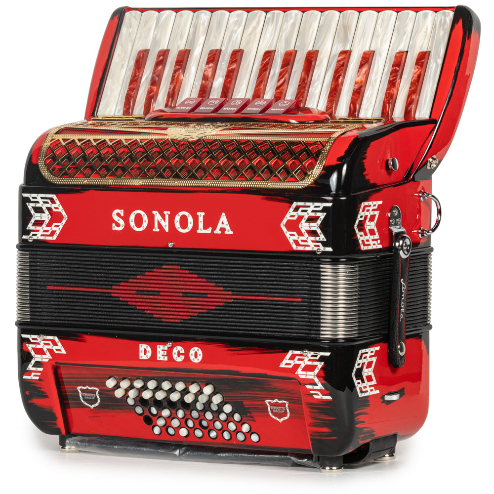 Sonola Deco 30 Key Piano Accordion 5 Switch Red Black and Gold-Sonola-accordion-Hermes Music-Accordion Pro Shop
