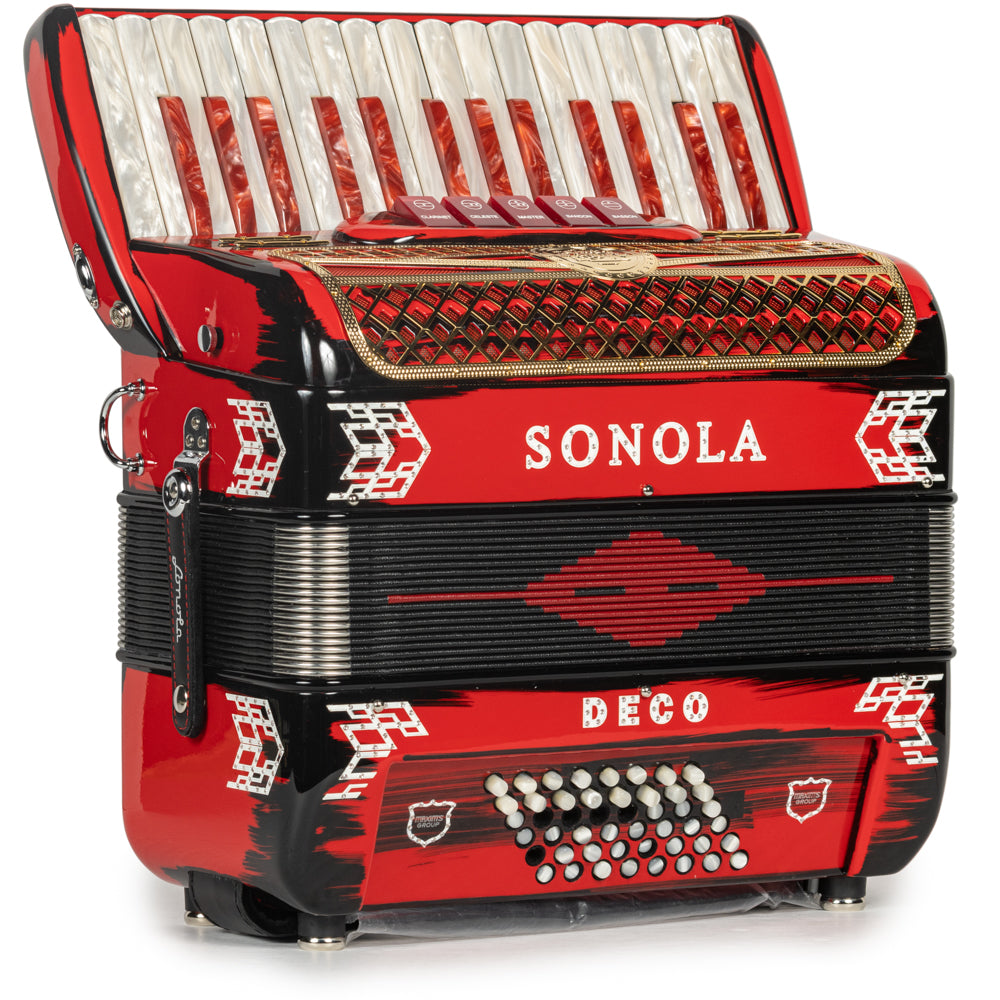 Sonola Deco 30 Key Piano Accordion 5 Switch Red Black and Gold-Sonola-accordion-Hermes Music-Accordion Pro Shop